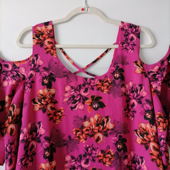 APT.9 Women Pink Cold Shoulder Sleeve Scoop Neck Floral Blouse Top Size XLarge - Picture 2 of 8